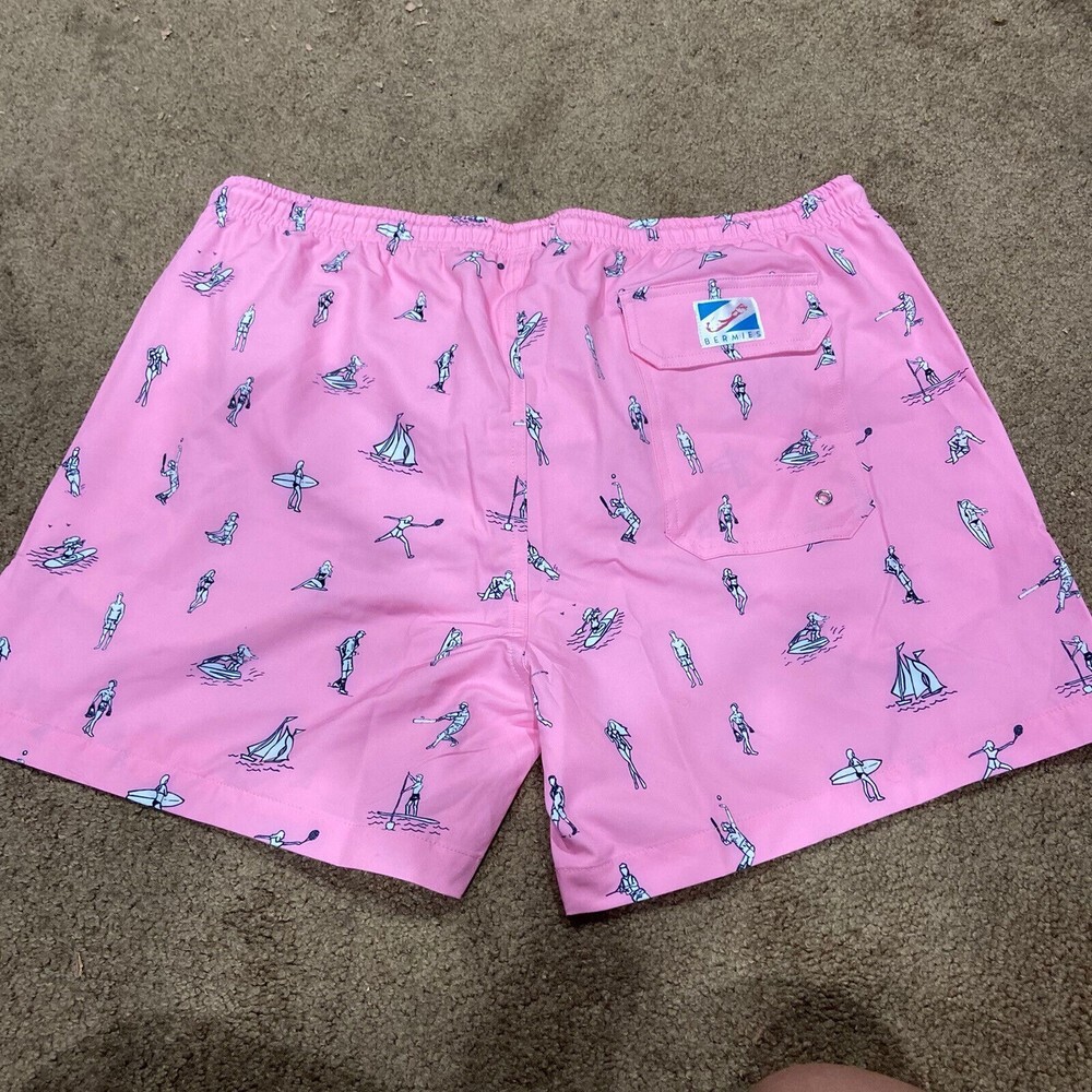 Bermies Men's 6" Stretch Swim Trunks Shorts Mesh Lined Beach Pink NWT Large - Picture 2 of 6